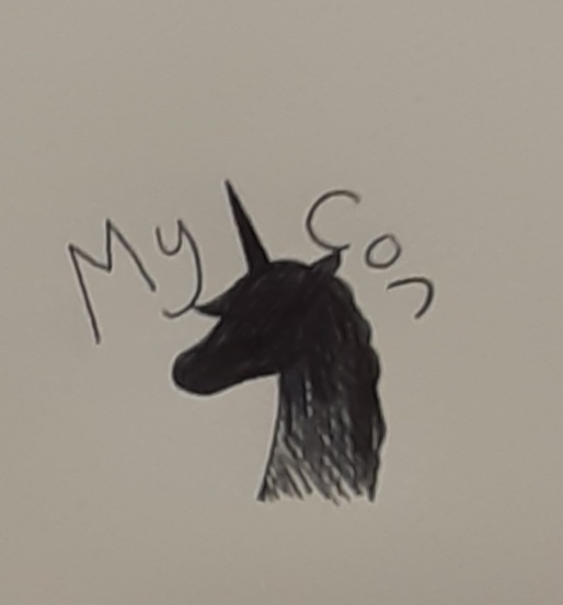 It's an outline drawing of a unicorn’s head with the words MyCon written at the top.