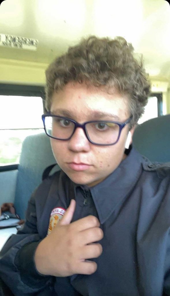 ELijah Galletto on the bus. Galletto goes back to the campus after 2nd hour.