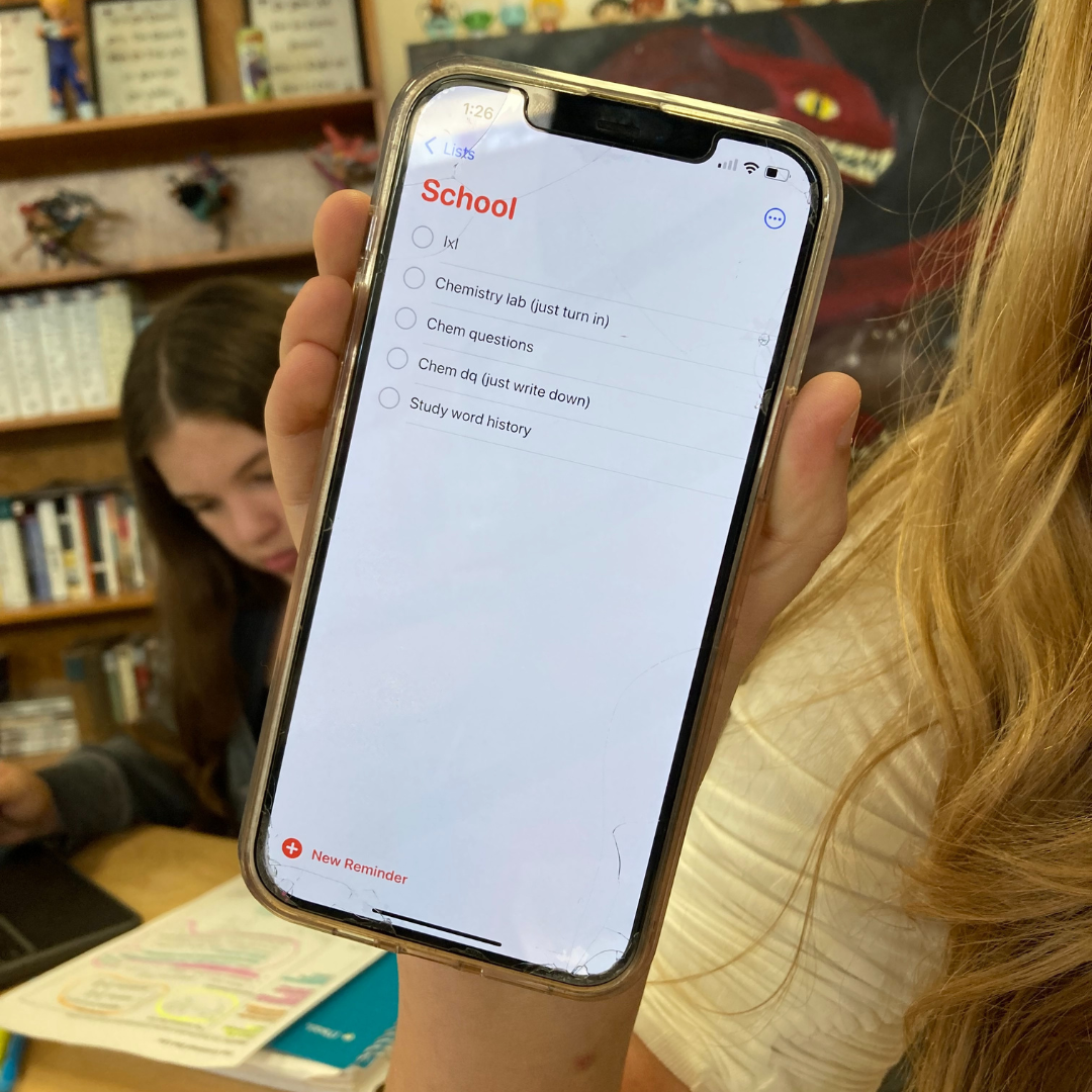 A close up on Devon's reminders list
